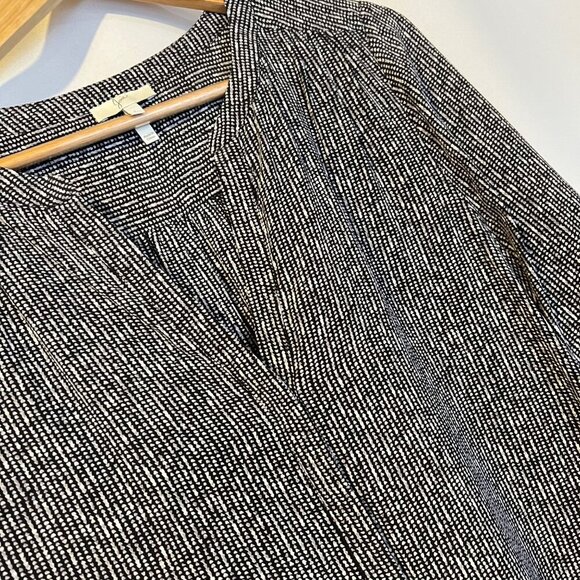 Joie Black White Abstract 100% Silk Long Sleeve Blouse L Career Office Modern - Picture 5 of 5